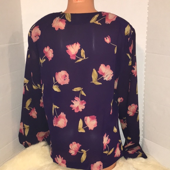 CHAUS•Sheer Silky Secretary Blouse Shirt Top 16 - Picture 6 of 8